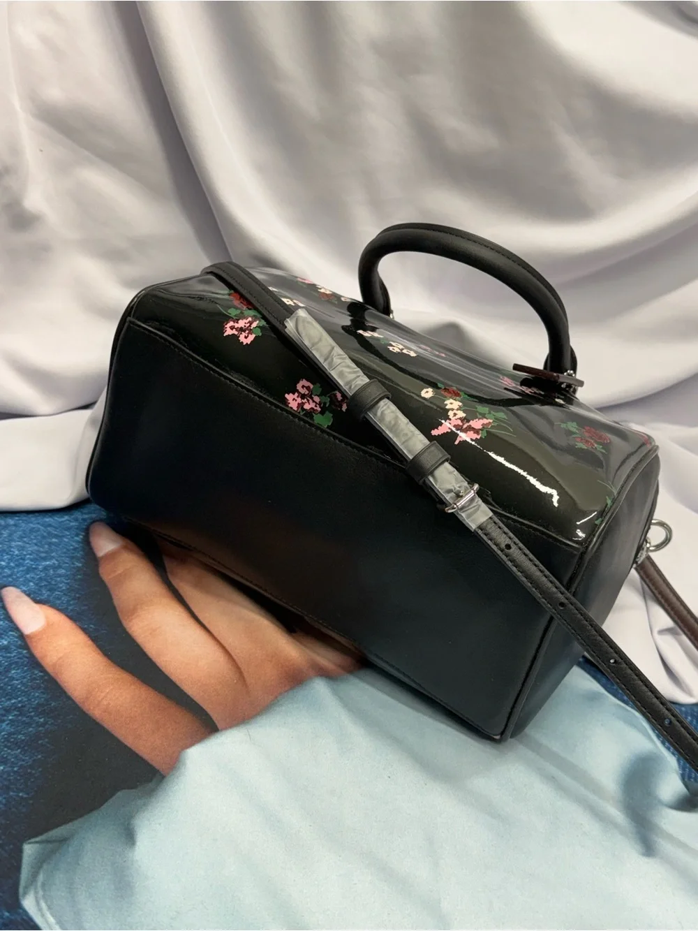 (new+tag) Coach mini Bennet floral black satchel crossbody patent leather